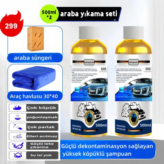 Araç Yıkamaya Özel Tasarlanmış 500ml Şampuan, Araç Boyasına Zarar Vermez Havlu Ve Sünger Seti