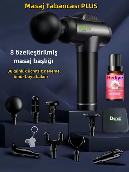 Neptune Profesyonel Şarj Edilebilir 8 Masaj Başlığı Spor Masaj Tabancası, paket ve uçucu yağlarla birlikte gelir