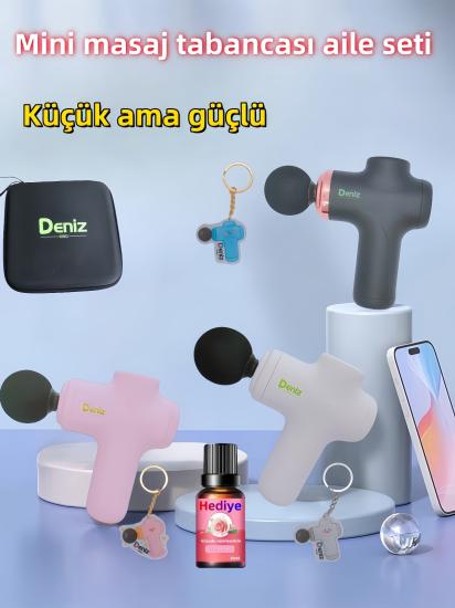 Deniz King 4 kafalı profesyonel spor masaj tabancası aile seti pembe beyaz siyah üçlü